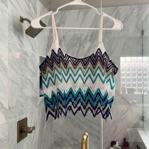 Blue white and gold crop top